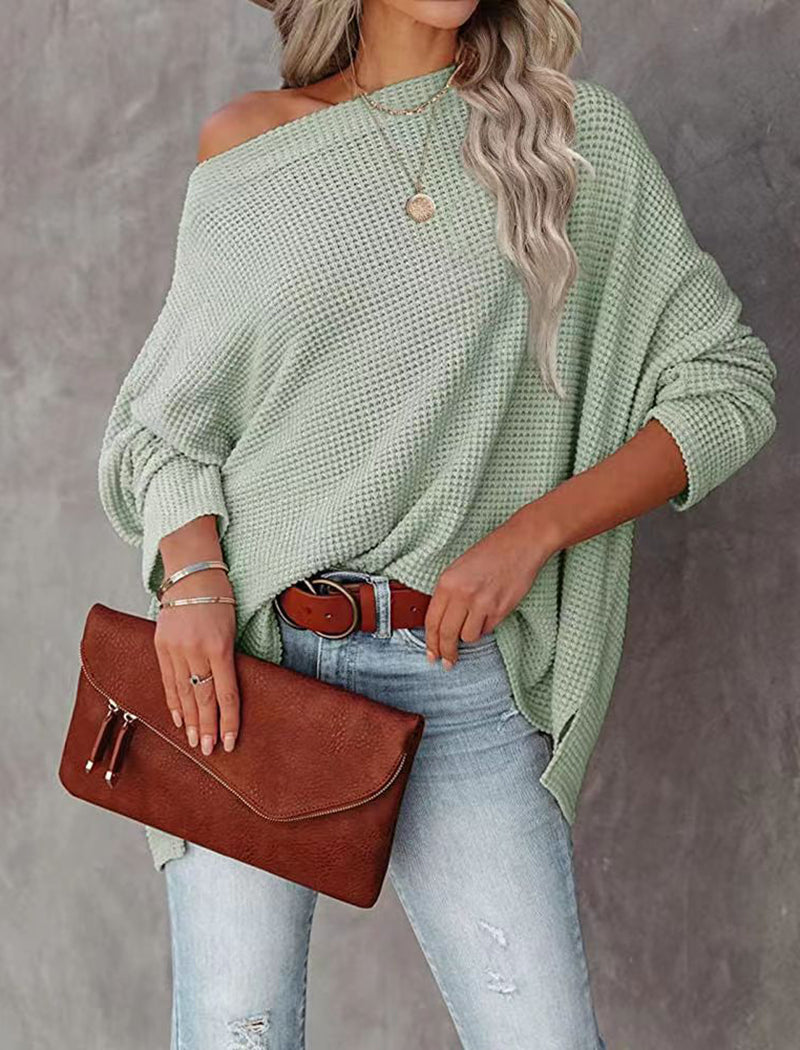 Knitted Waffle-Pattern Off-Shoulder Top