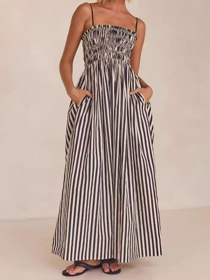 Smocked Striped Maxi Dress