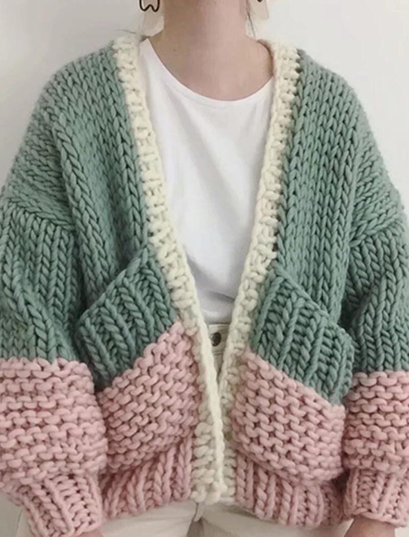 Colorblock Chunky Knit Cardigan