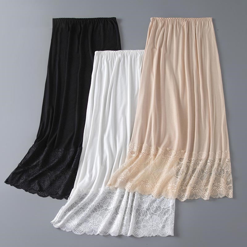 Elastic Waist Maxi Skirt with Lace Trim