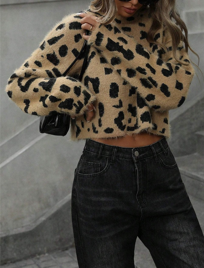 Cropped Leopard Print Sweater