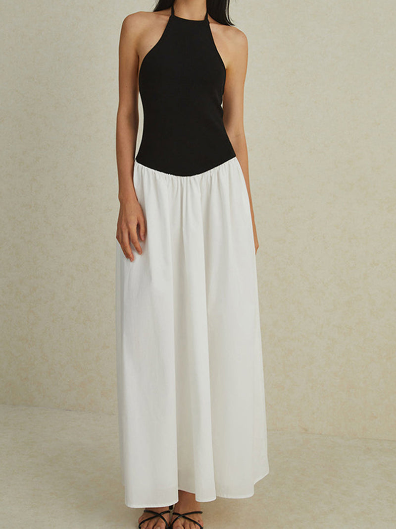 Halter Patchwork Colorblock Maxi Dress