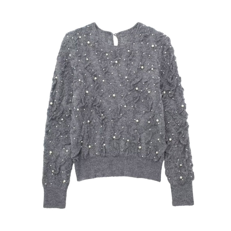 Pearl Embellished Textured Knit Sweater