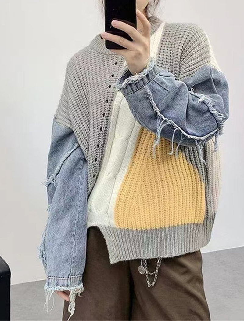 Patchwork Distressed Sweater