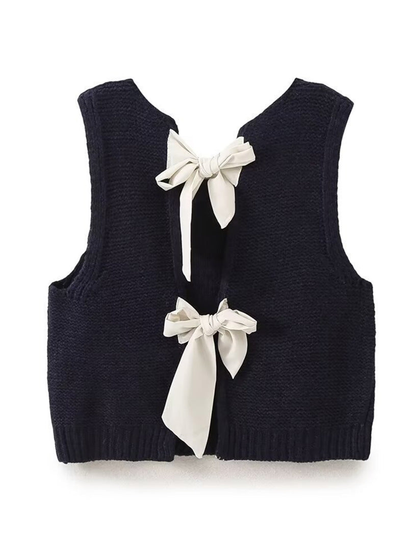 Knit Vest with Bow Details