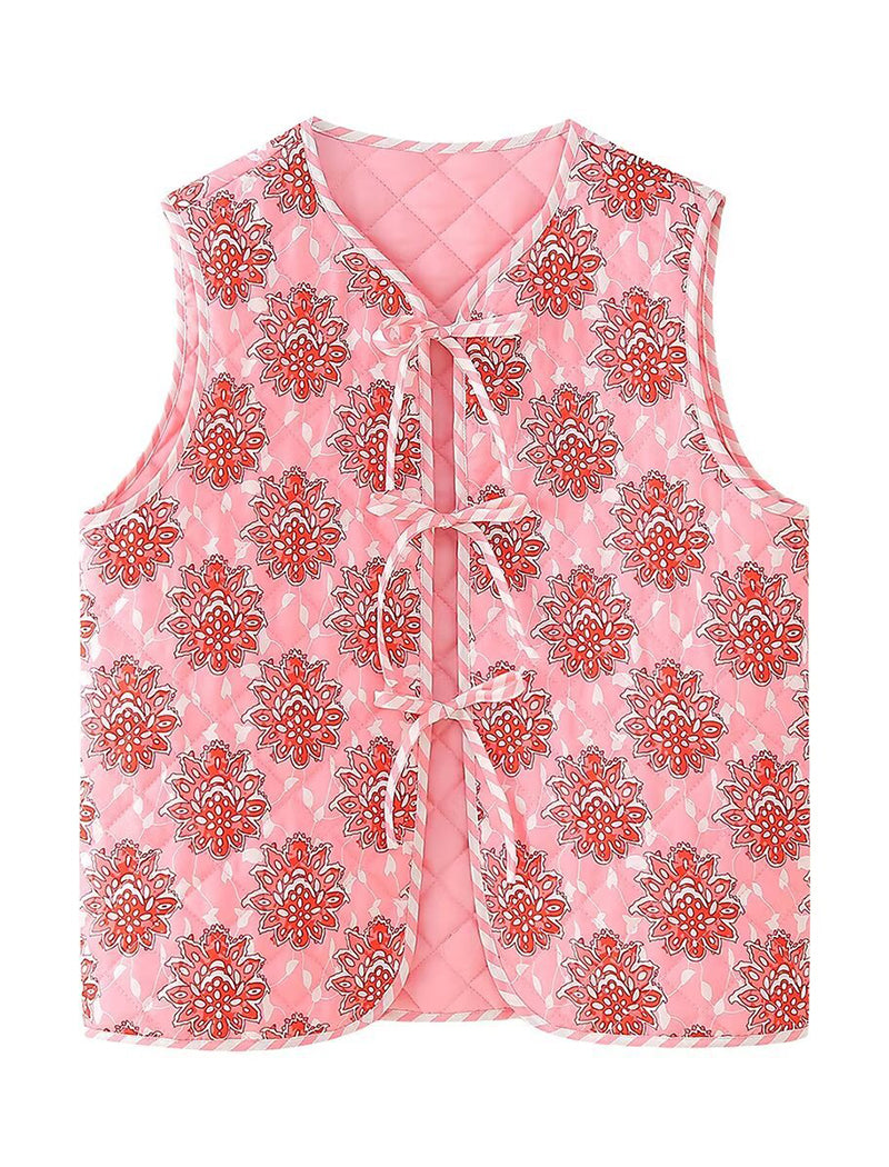 V-Neck Floral Print Cardigan Vest