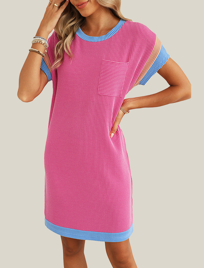 Colorblock Short-Sleeve Mini Dress