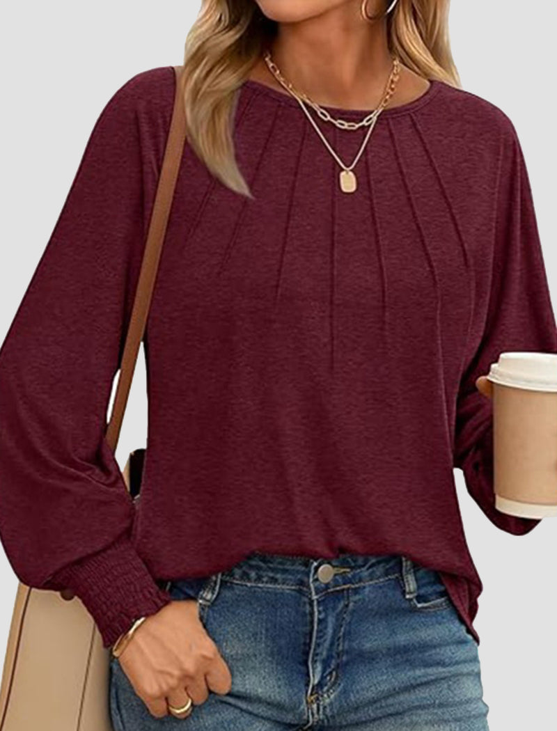 Pleated Long-Sleeve Blouse
