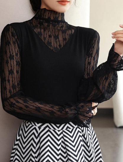 Lace Sleeve Mock Neck Top