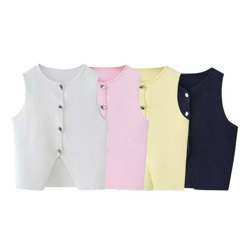 Sleeveless Button-Up Vest in Pastel Colors
