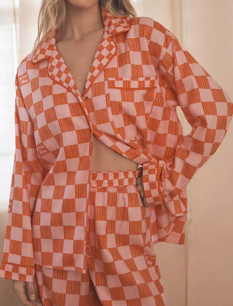 Checkered Button-Up Pajama Set