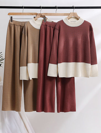 Knit Wide-Leg Pants and Sweater Two-Piece Set