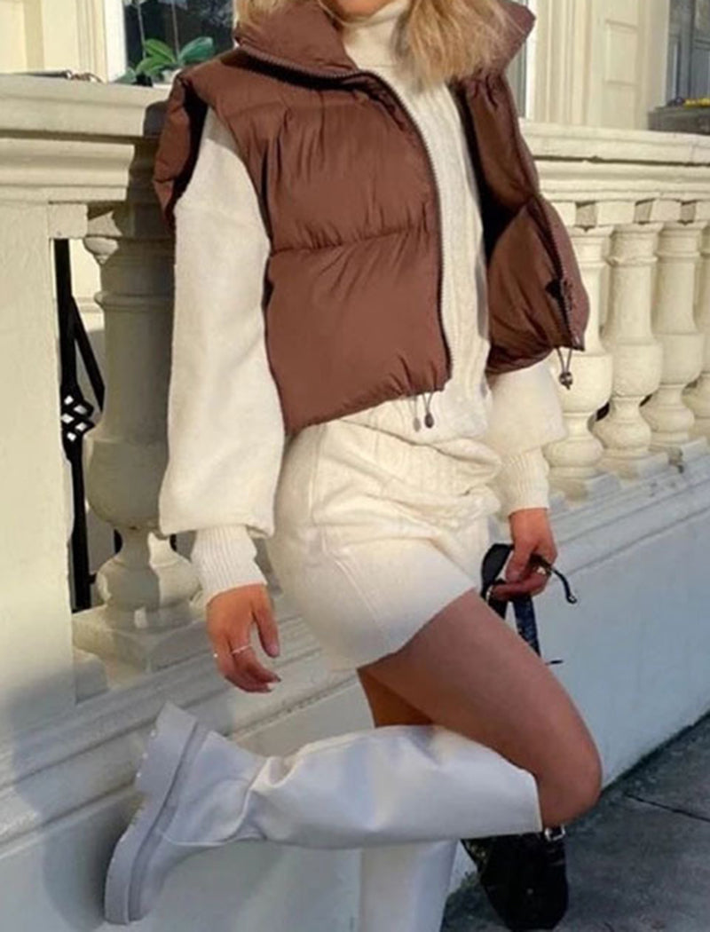 Cropped Puffer Vest with High Collar
