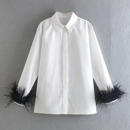 Feather Cuff Button-Down Shirt