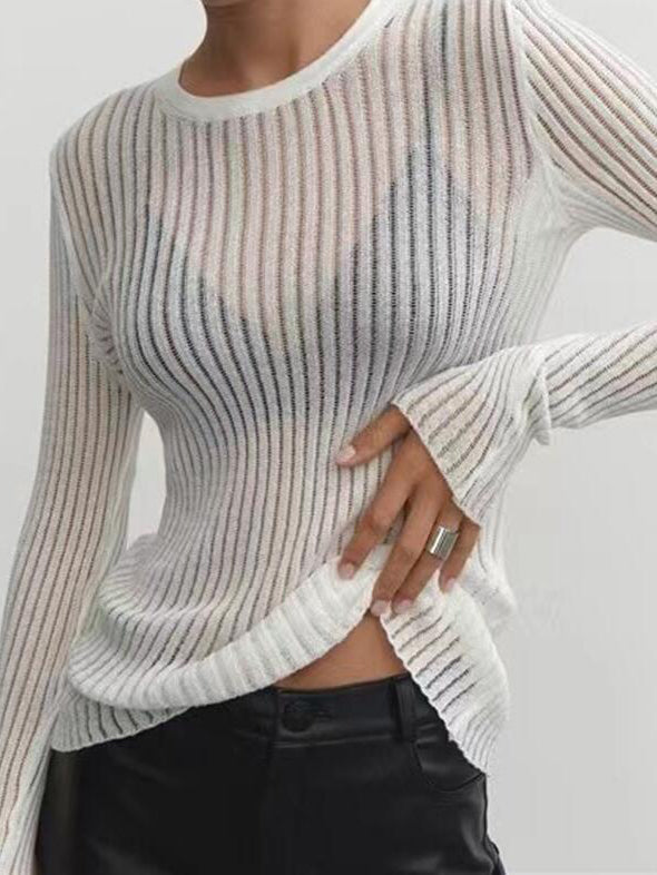 Sheer Striped Knit Top