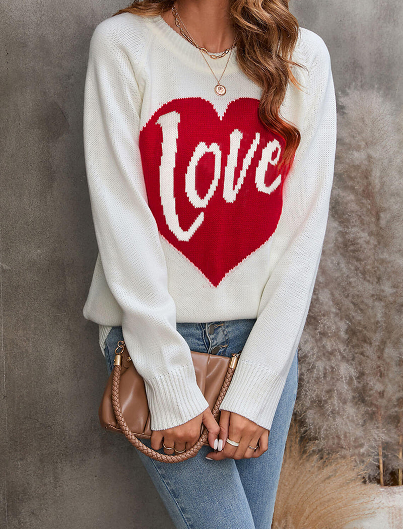 Heart Print Knit Sweater