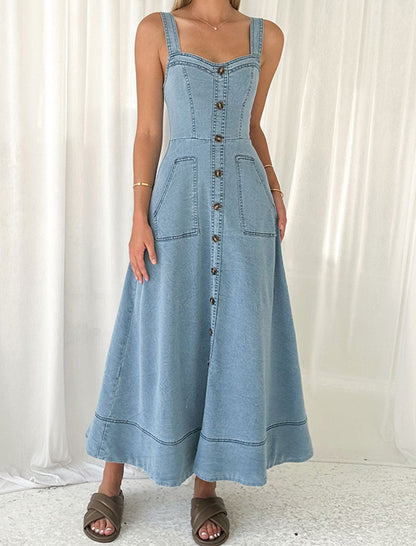 Buttoned Denim Maxi Dress