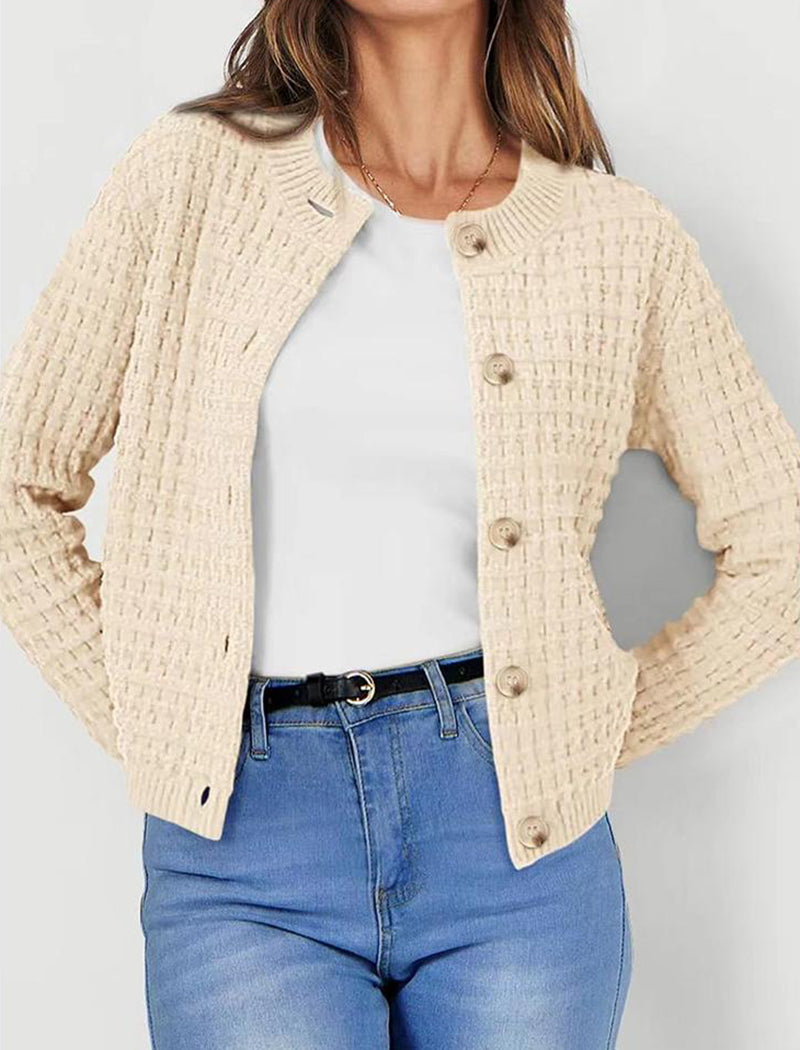 Solid Single-Breasted Cropped Knit Cardigan