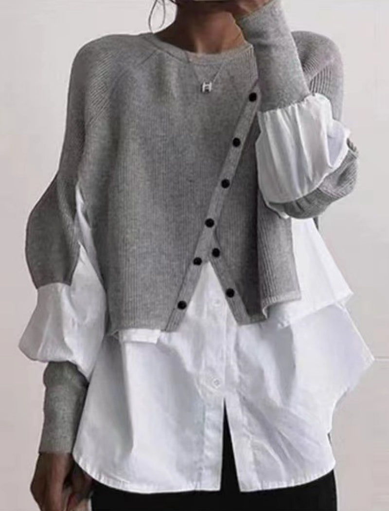 Layered Knit Button-Up Sweater