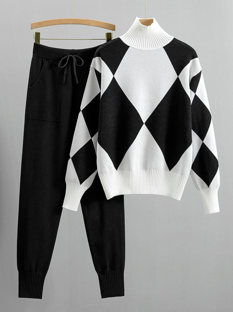 Argyle Turtleneck Sweater and Pants Set