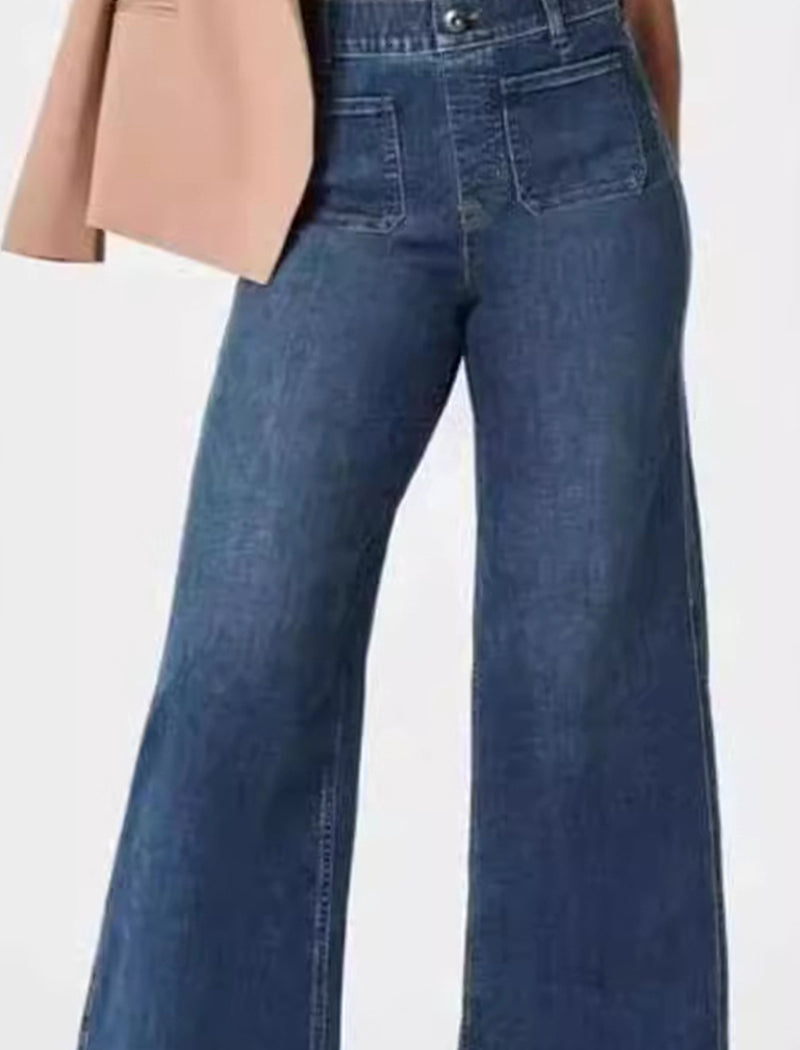 High-Waisted Wide-Leg Jeans with Patch Pockets