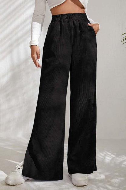 Wide-Leg High Waist Slit Pants