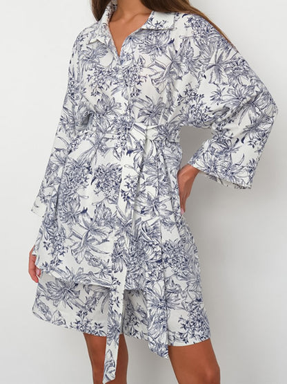 Printed Tie-Front Top and High-Waisted Shorts Set