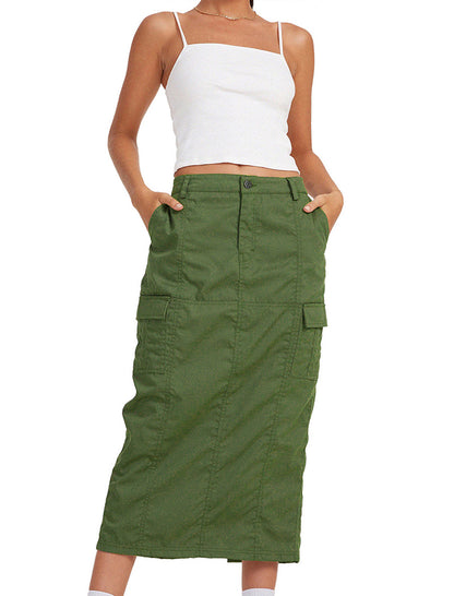 Split-Hem Cargo Midi Skirt