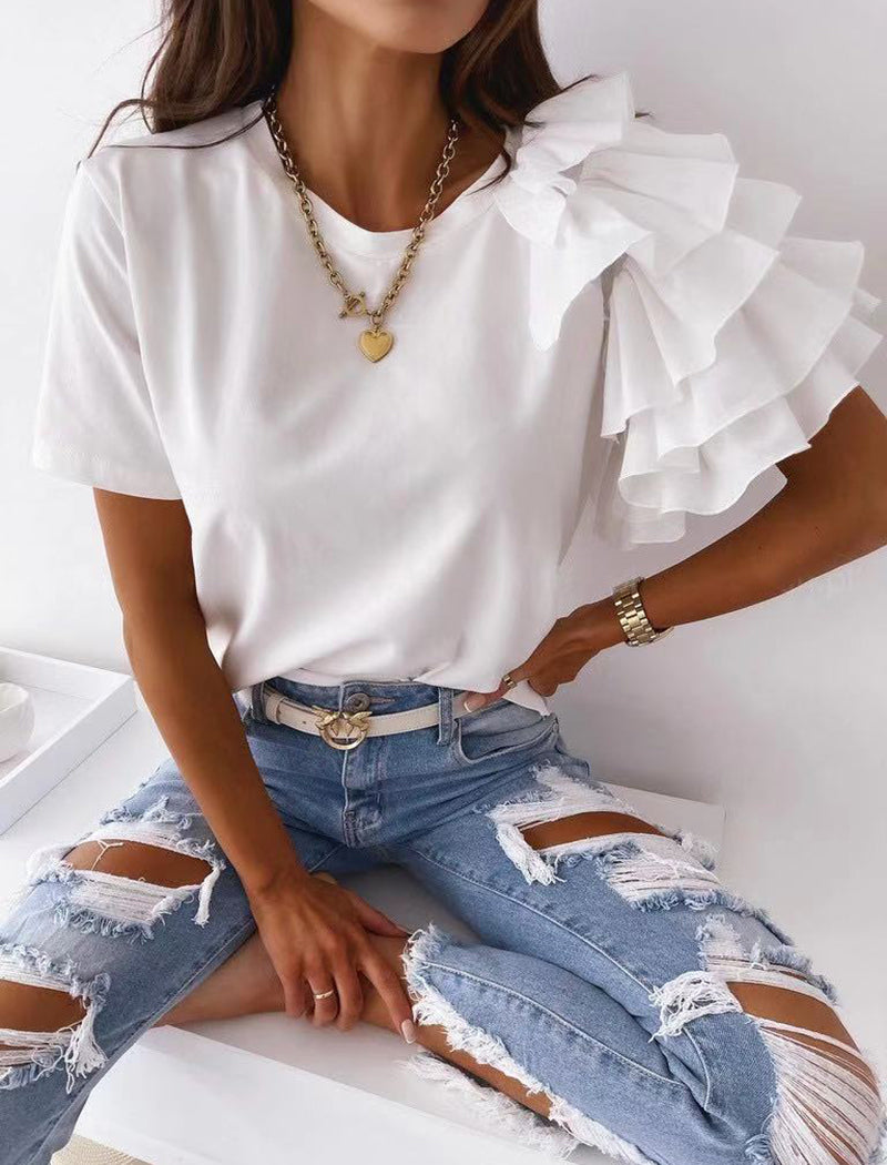 Ruffle Sleeve Statement T-Shirt