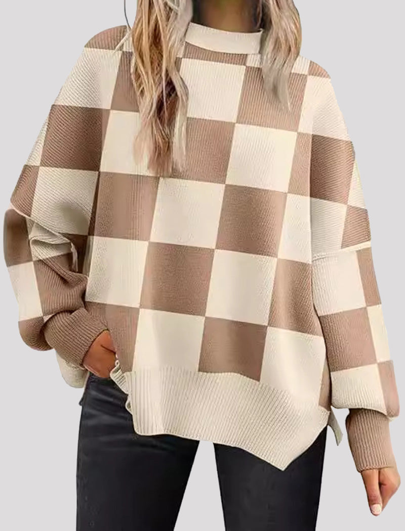 Oversized Checkered Knit Sweater