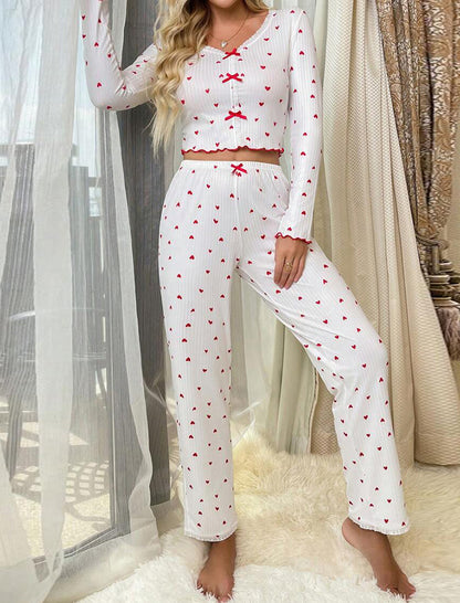 Heart-Print Buttoned Pajama Set