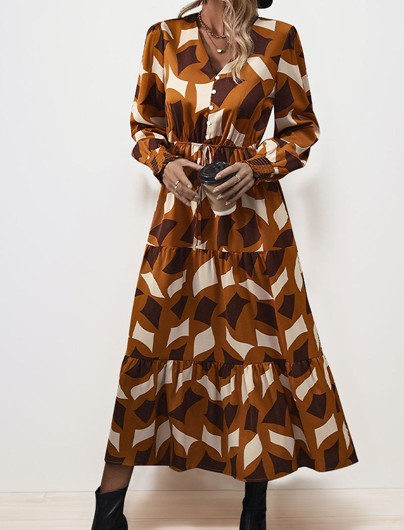 Abstract Print Tiered Maxi Dress