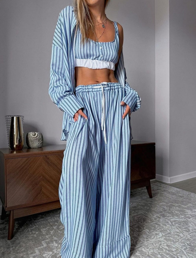 Striped Lounge Set with Wide-Leg Pants