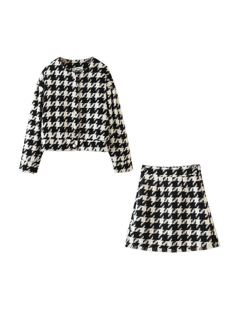 Houndstooth Top and Skirt Set