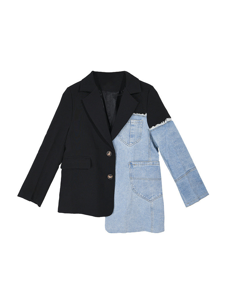 Two-Tone Denim and Blazer Patchwork Jacket