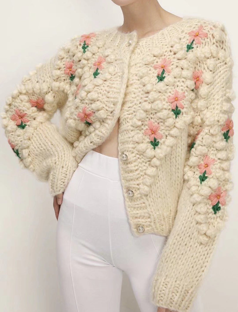 Floral Hand-Knit Cardigan