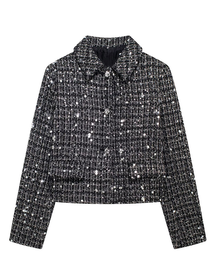 Textured Sequin Long Sleeve Cropped Blazer