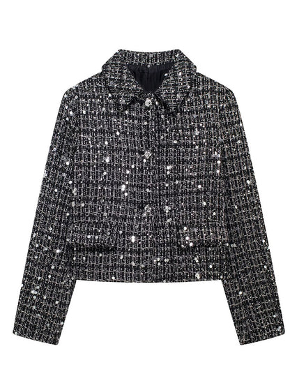 Textured Sequin Long Sleeve Cropped Blazer