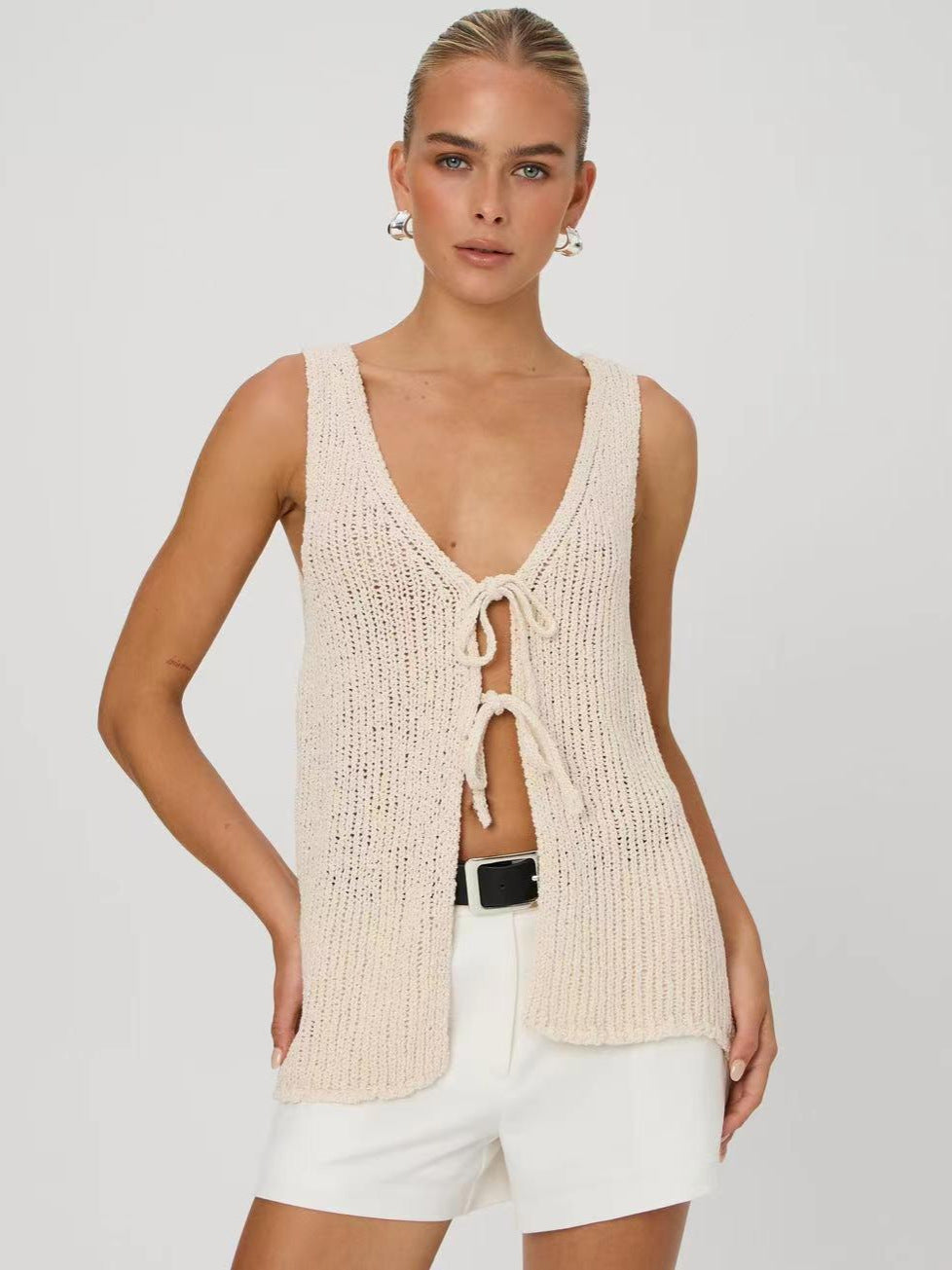 Knit Tie-Front V-Neck Vest