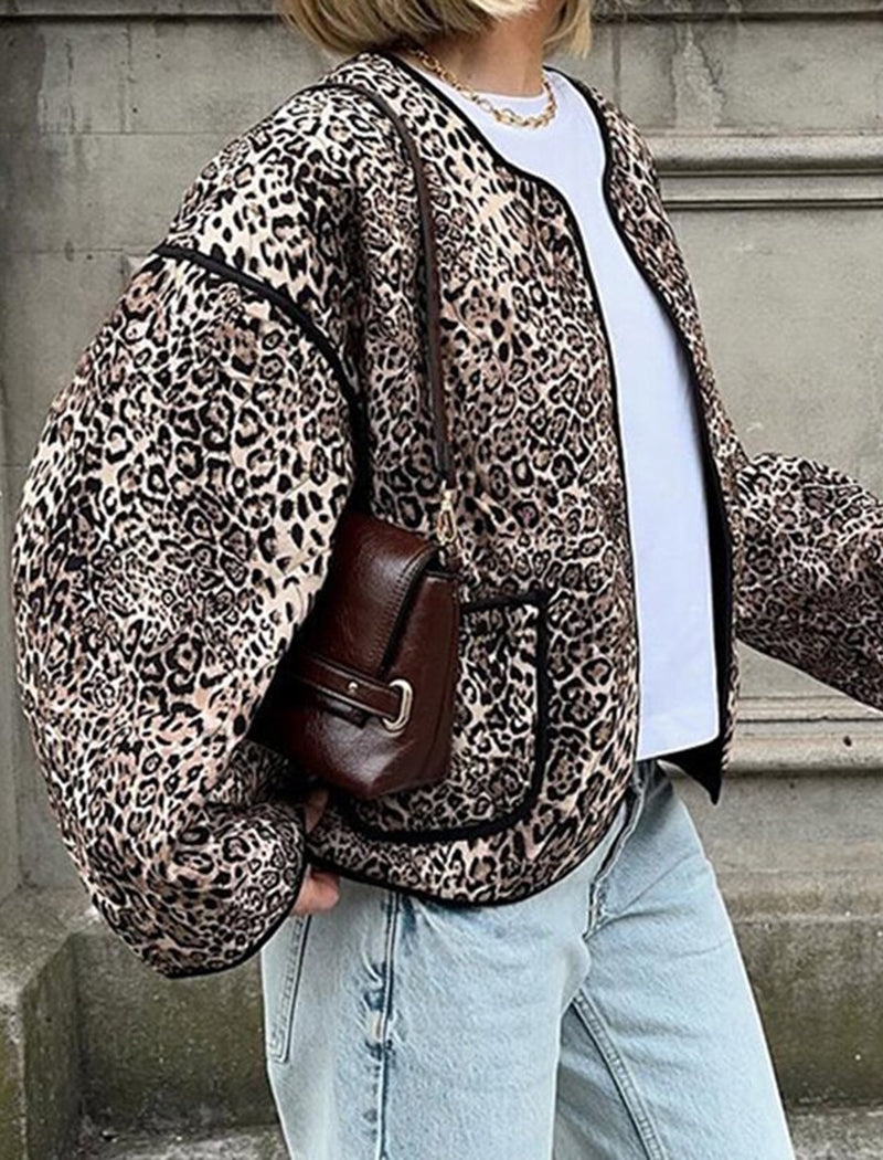 Leopard Quilted Bomber Jacket