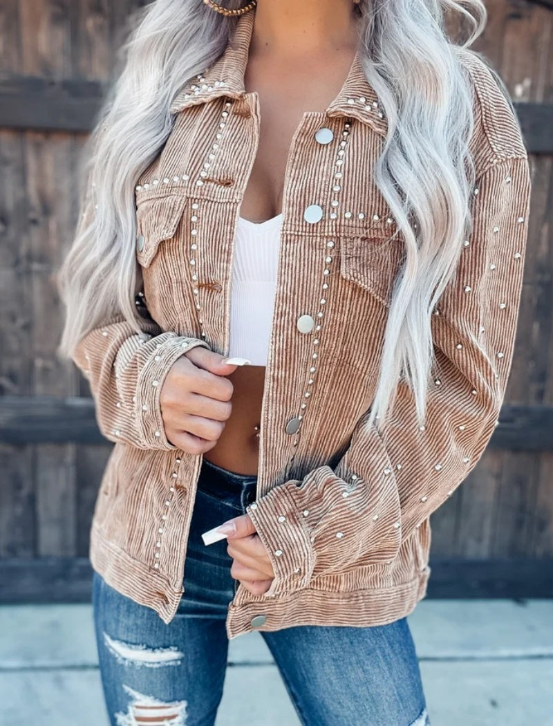 Studded Corduroy Button-Up Jacket