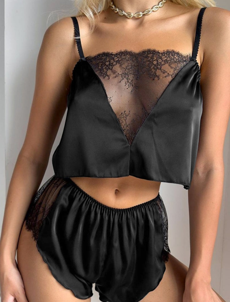 Lace-Trim Satin Cami and Shorts Sleep Set