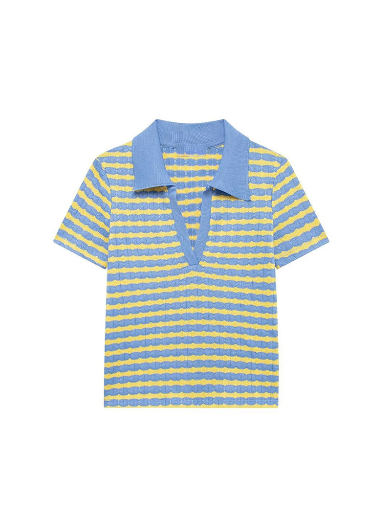 Striped Polo Collar Top