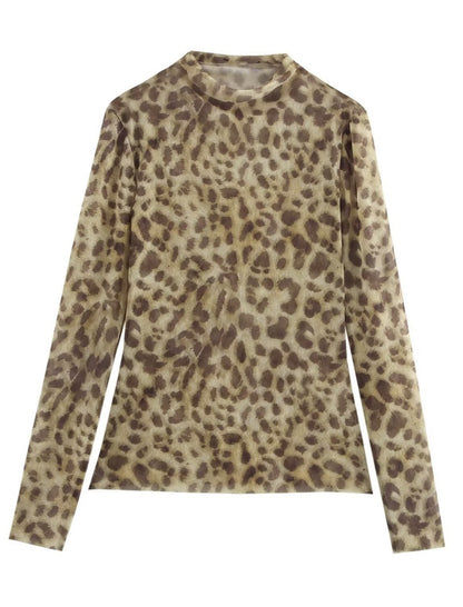 Animal Print Long Sleeve Mesh Top