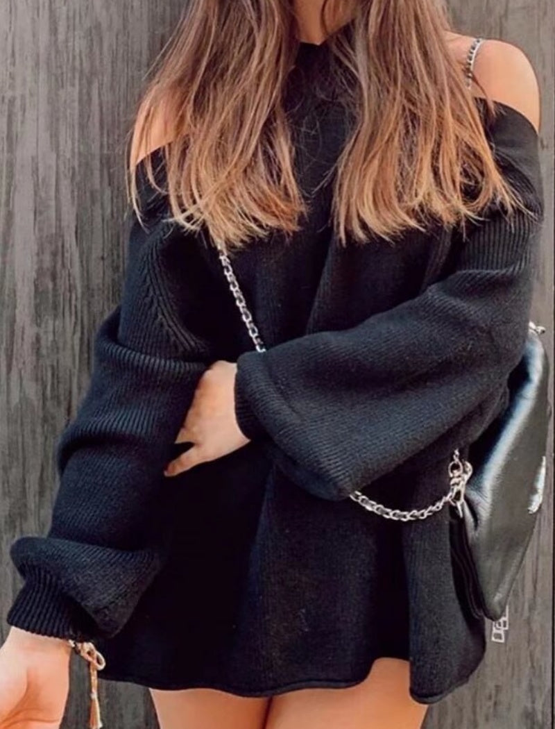 Cross-Neck Off-Shoulder Sweater