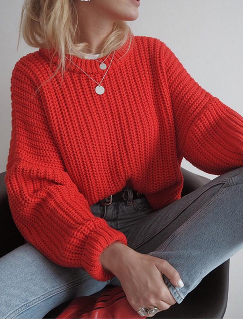 Casual Knit Long Sleeve Round Neck Sweater