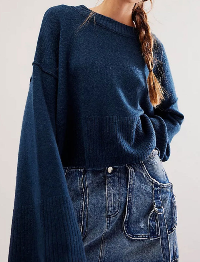 Ribbed Hem Bell-Sleeve Sweater