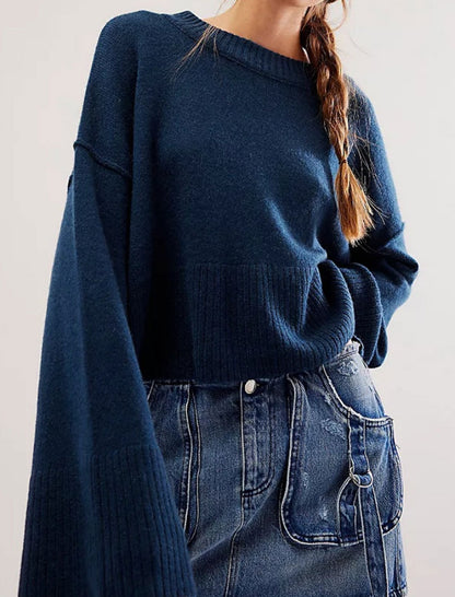 Ribbed Hem Bell-Sleeve Sweater