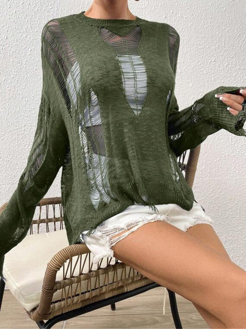 Distressed Sheer Sweater