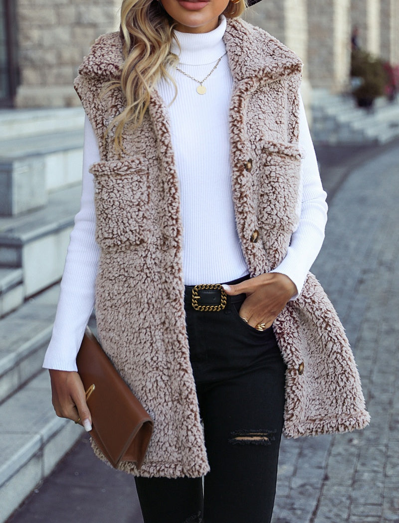 Sleeveless Sherpa Button Vest